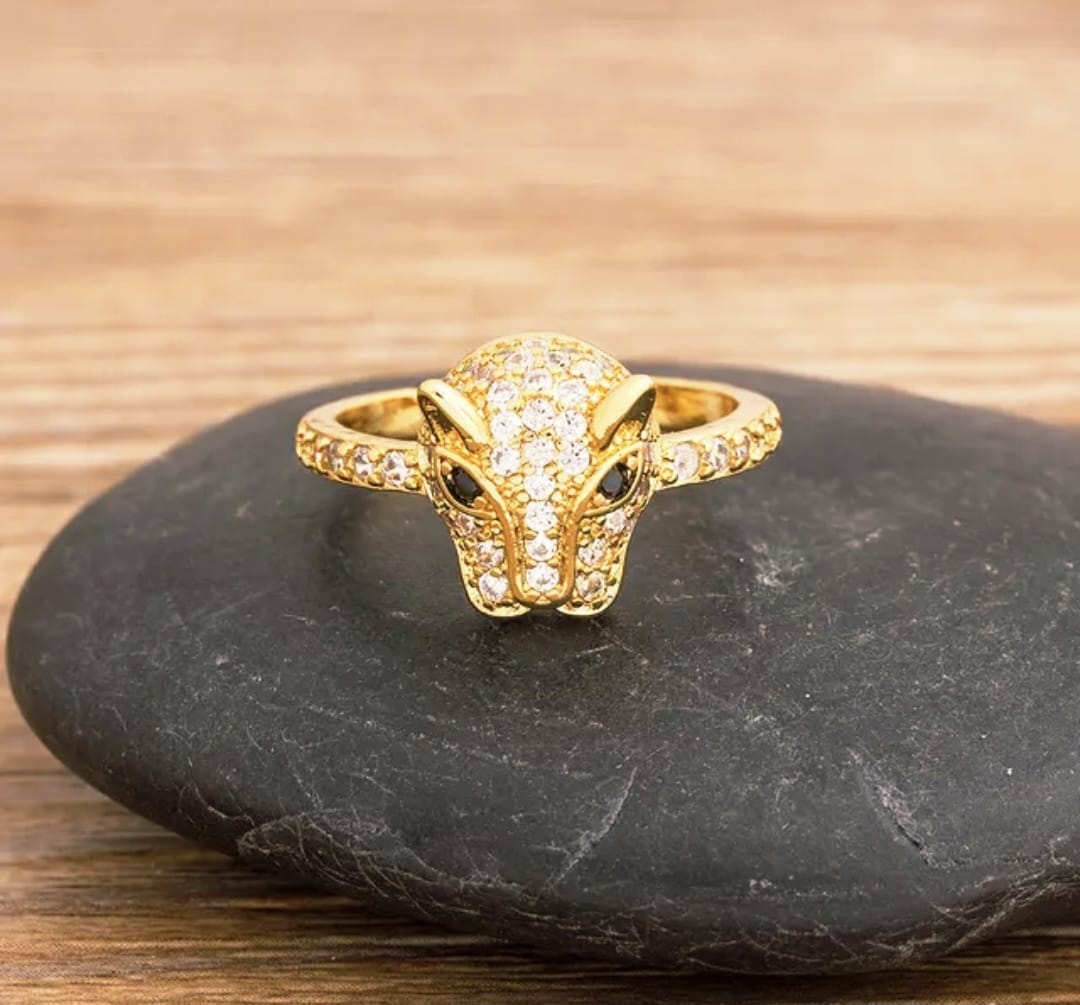18K Brass Gold plated Panther Ring with Sparkling Zirconia Stones