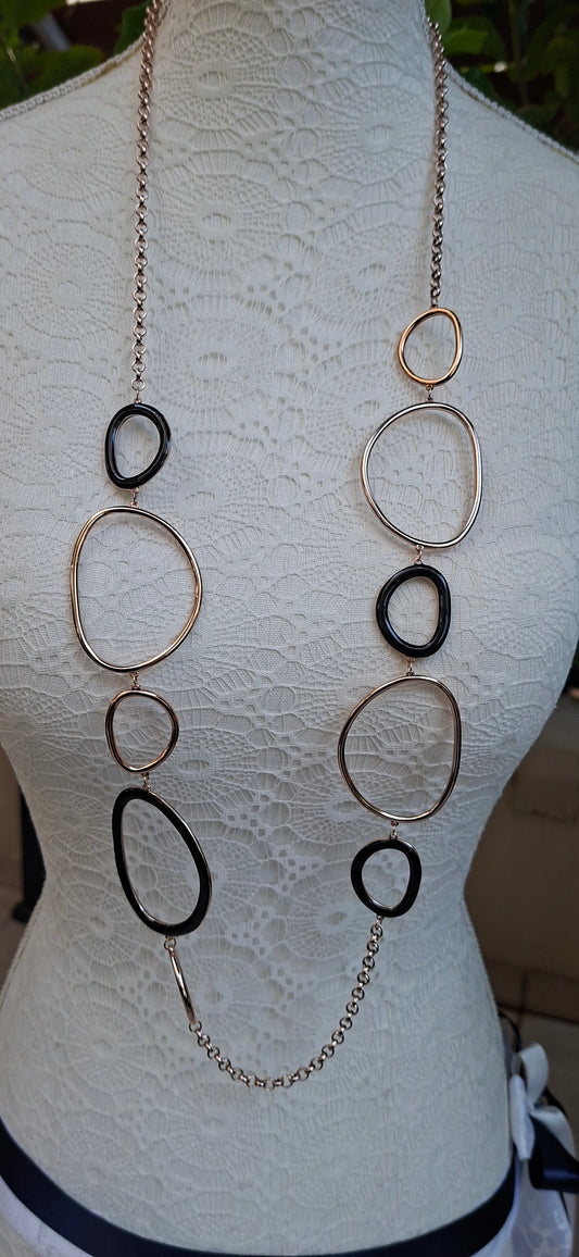 Modern Abstract Enamel & Rose Gold-Tone Long Necklace