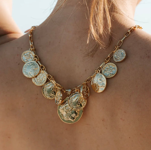 Inspired Roman Coin Statement Necklace in 24K Gold Plated
