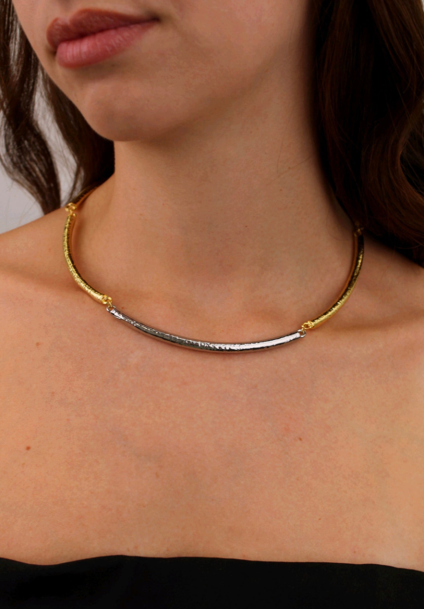 Two-Tone Hammered Collar Necklace