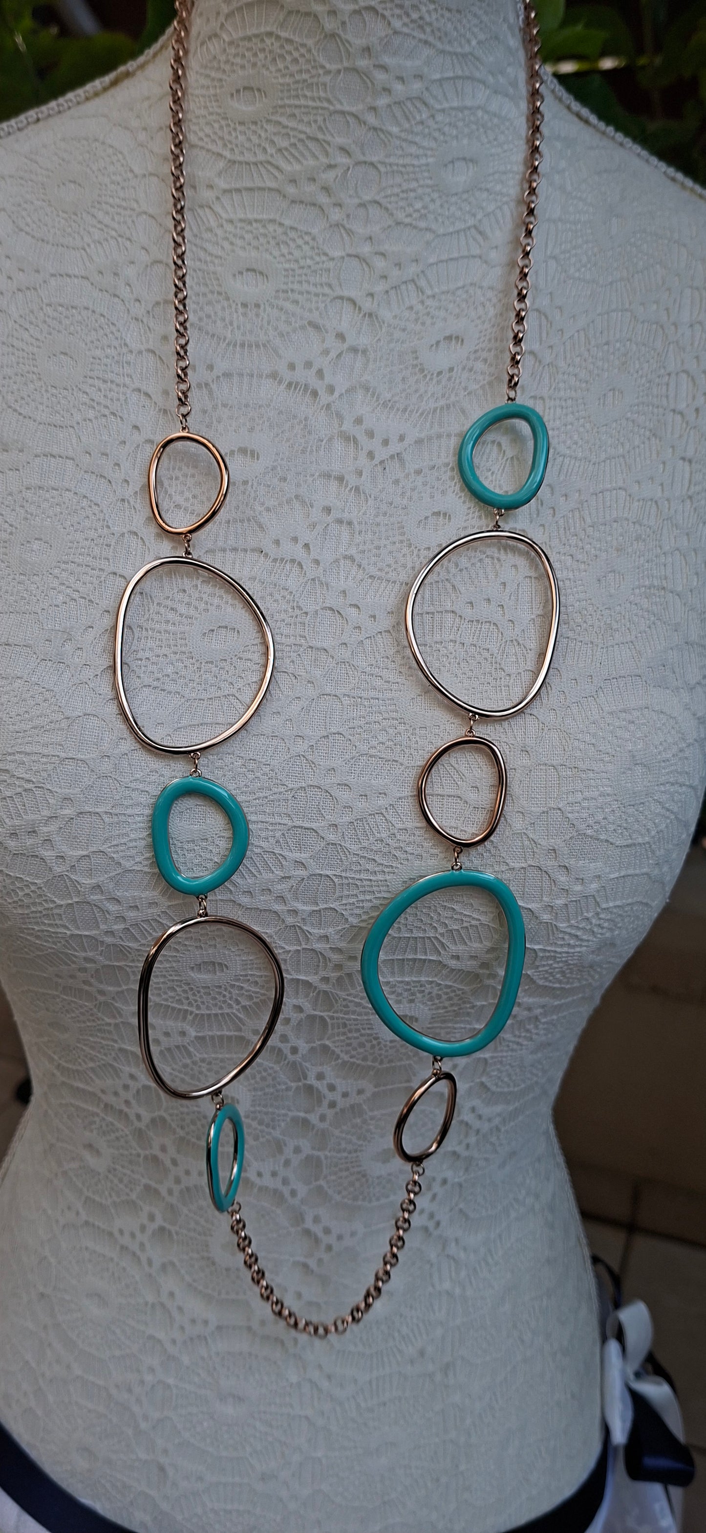Modern Abstract Enamel & Rose Gold-Tone Long Necklace