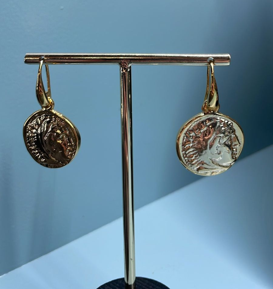 Alexander the Great Coin Earrings – Ancient Greek Inspired Gold Drops