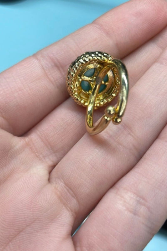Gold-Plated ,Turquoise Stone Ring with Textured Edge