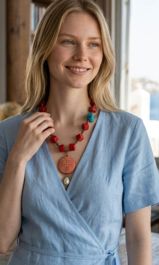 Matte Red Jasper Necklace – Stone-Washed Natural Gemstone Pendant