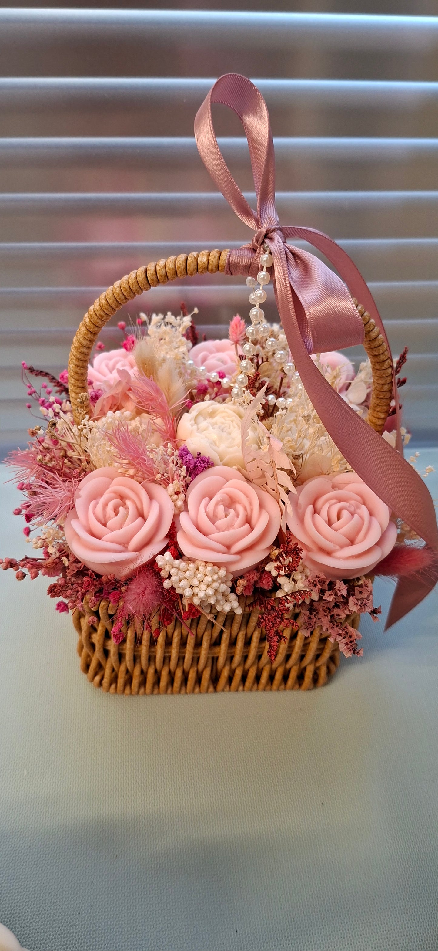 Handmade Soy Wax Flower Basket – Scented Floral Arrangement Gift