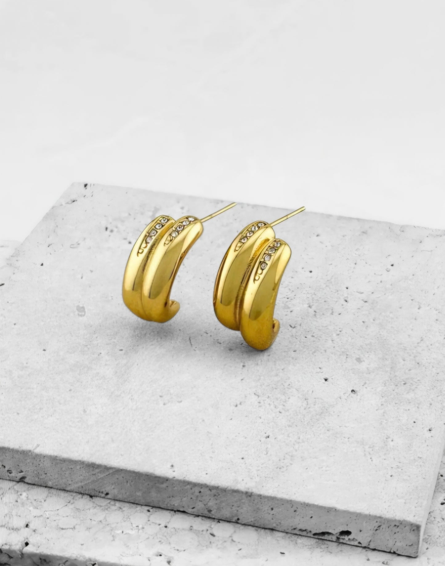 Amor Gold Plated Chunky Hoop Earrings with Cubic Zirconia