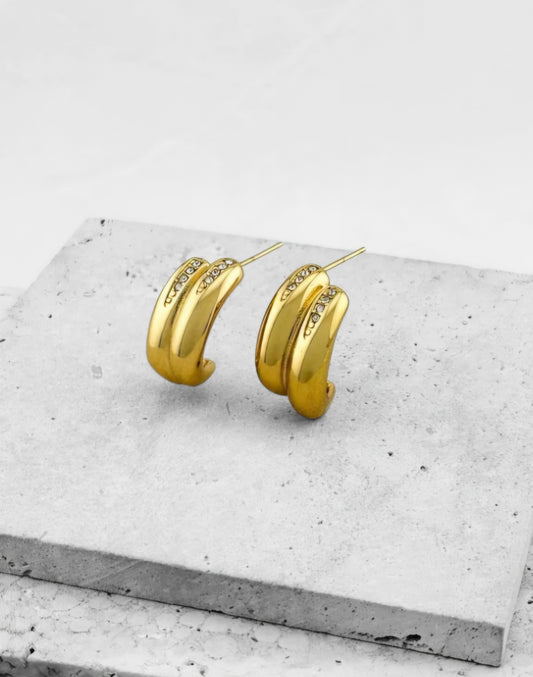 Amor Gold Plated Chunky Hoop Earrings with Cubic Zirconia