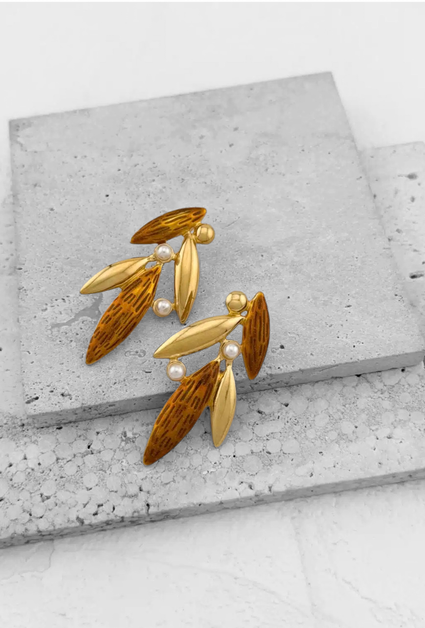 Aura earrings Olive Leaf  Earrings with Pearls