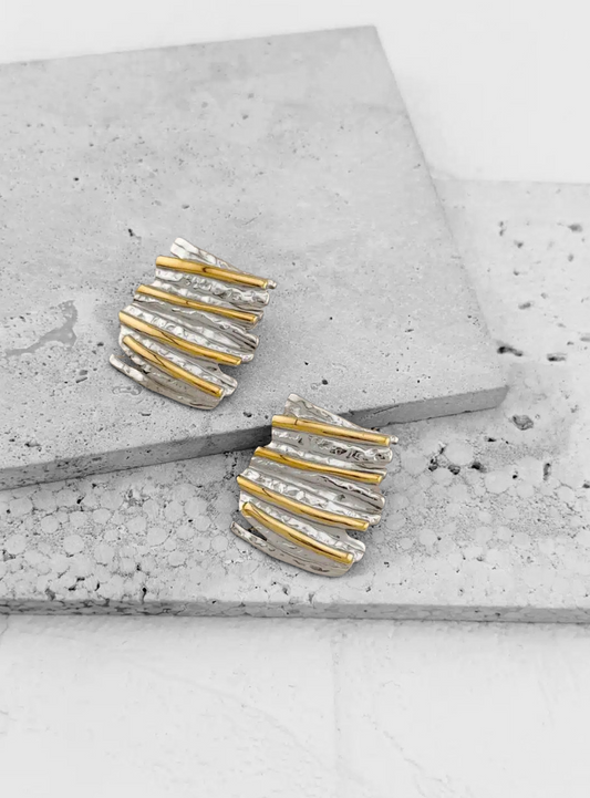 Linear Fusion Two-Tone Statement Stud Earrings