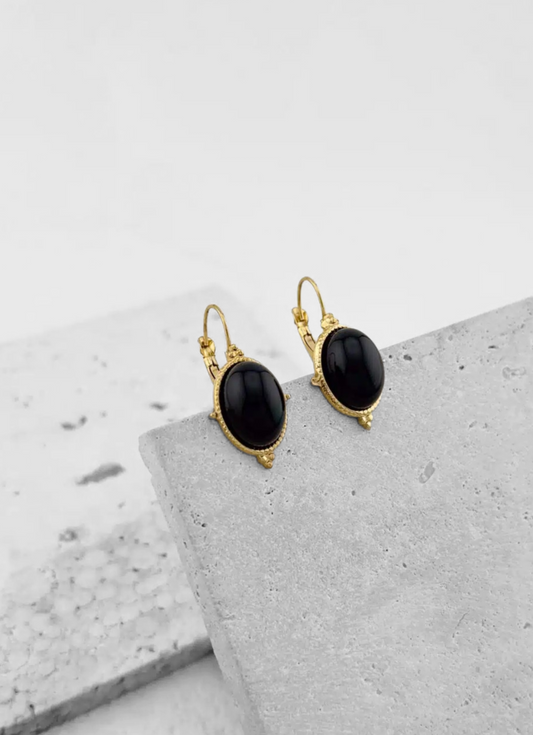 Vintage-Style Black Stone  Oval Earrings