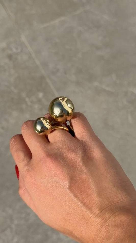 Chunky High-Shine  Ball Dual Rings in Gold