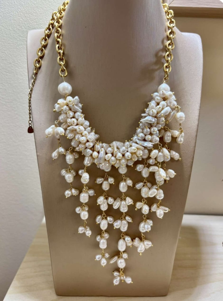 The Eternal Muse: Hand-Strung Pearl Waterfall Necklace for Brides