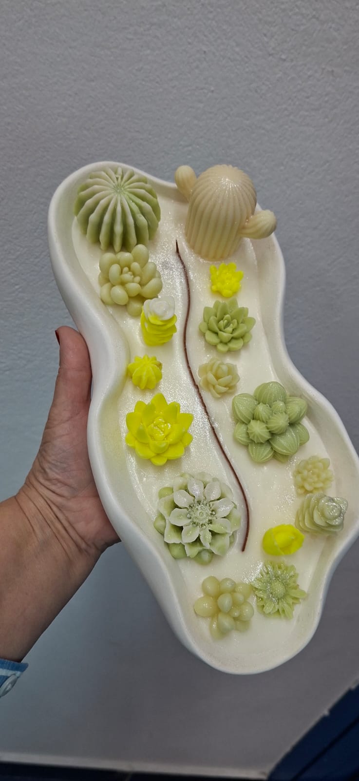 Cactus Zen Garden | 100% Soy Wax Sculpture | Cherry Wood Long  Wick & Porcelain Base