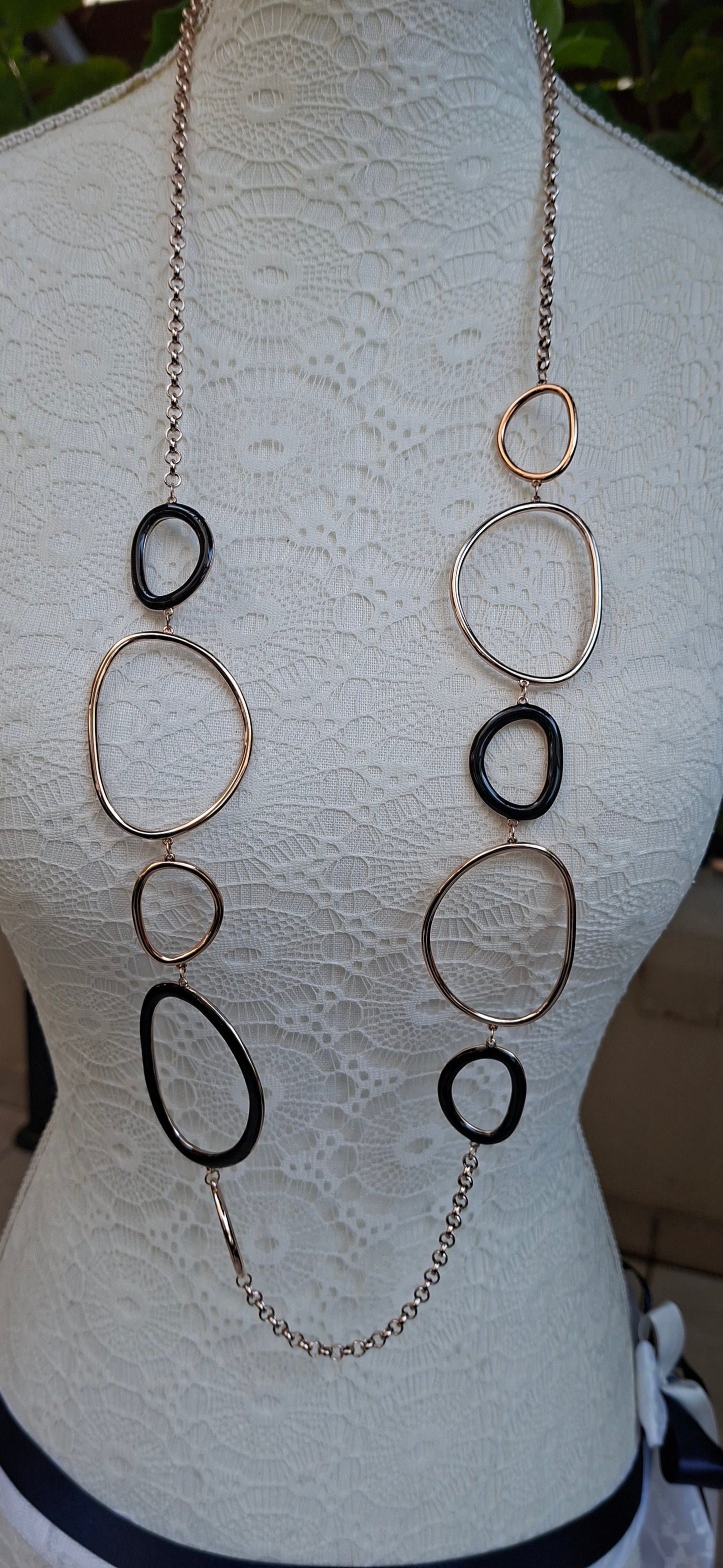 Modern Abstract Enamel & Rose Gold-Tone Long Necklace