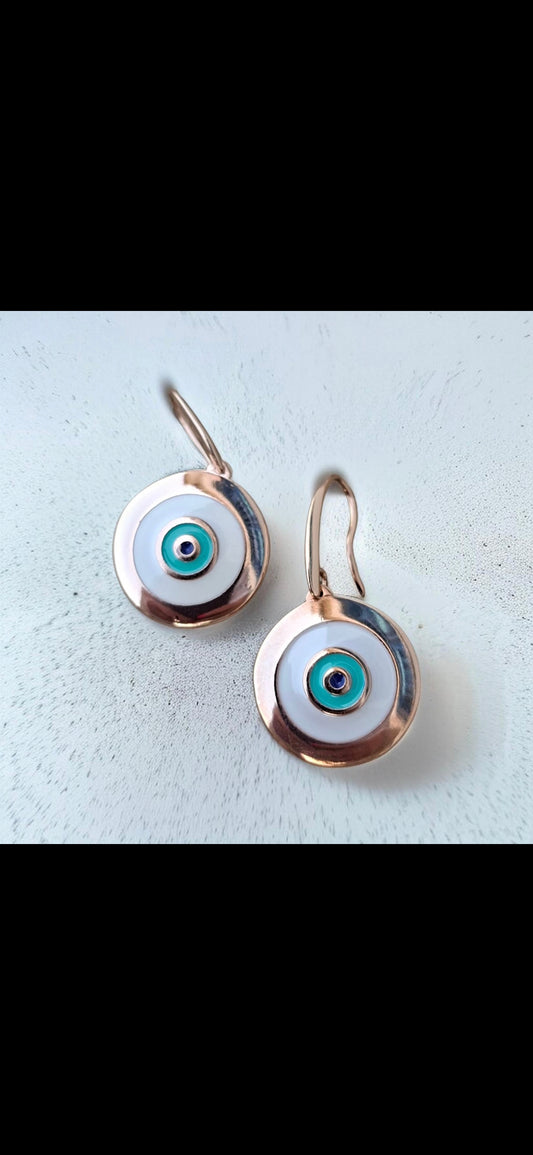 Rose Gold Evil Eye Drop Earrings – Greek Mati