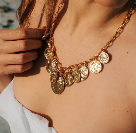 Inspired Roman Coin Statement Necklace in 24K Gold Plated