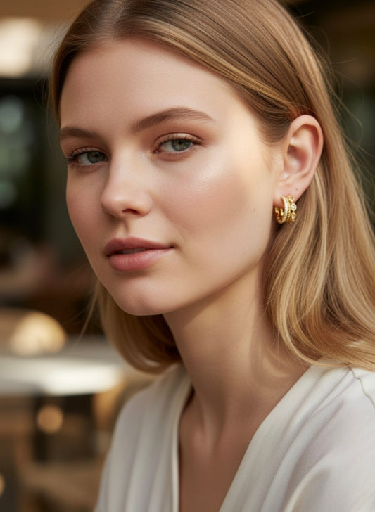 Triple-Row Crystal & Twisted Rope Half-Hoop Earrings