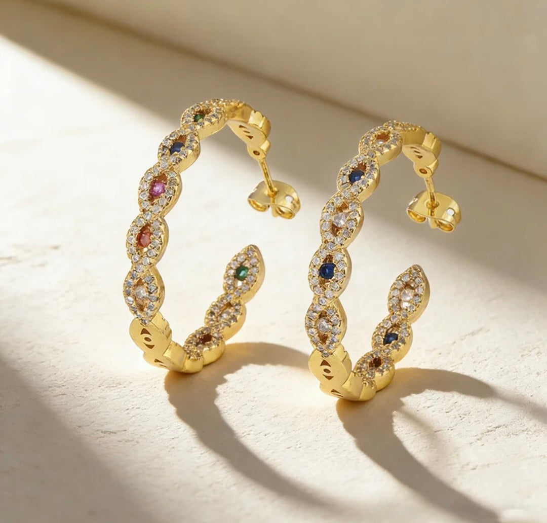 18K Gold Plated Infinity Hoop Earrings with Multicolor Zirconia