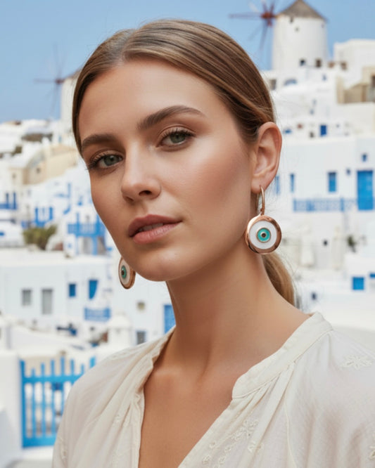 Rose Gold Evil Eye Drop Earrings – Greek Mati
