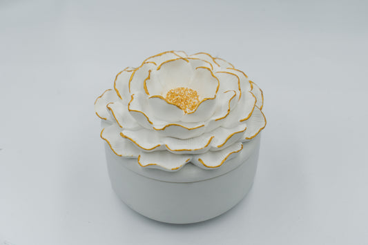 "Peony Blossom" Refillable Jewelry Box- Hand-Painted & 100% Soy reffil candle