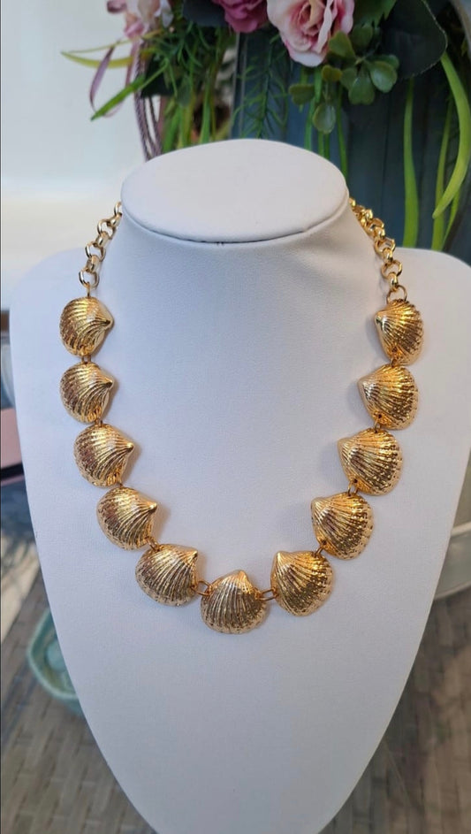 24k Gold Plated  Seashell Statement Necklace