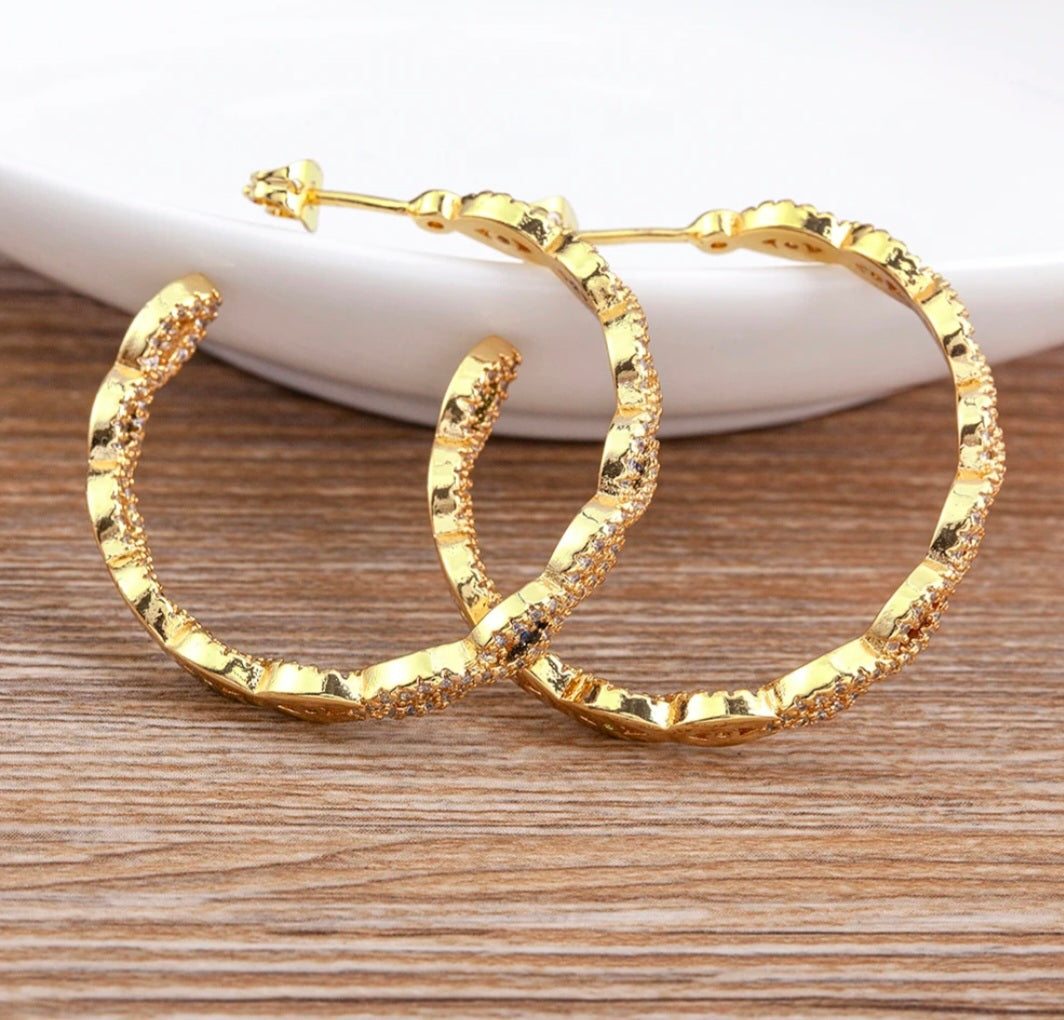 18K Gold Plated Infinity Hoop Earrings with Multicolor Zirconia