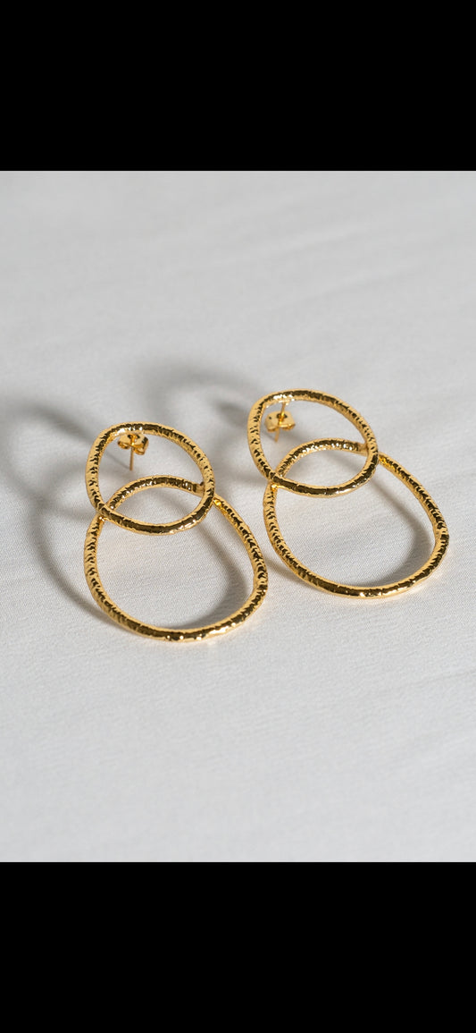 Hammered Double Loop Drop Earrings