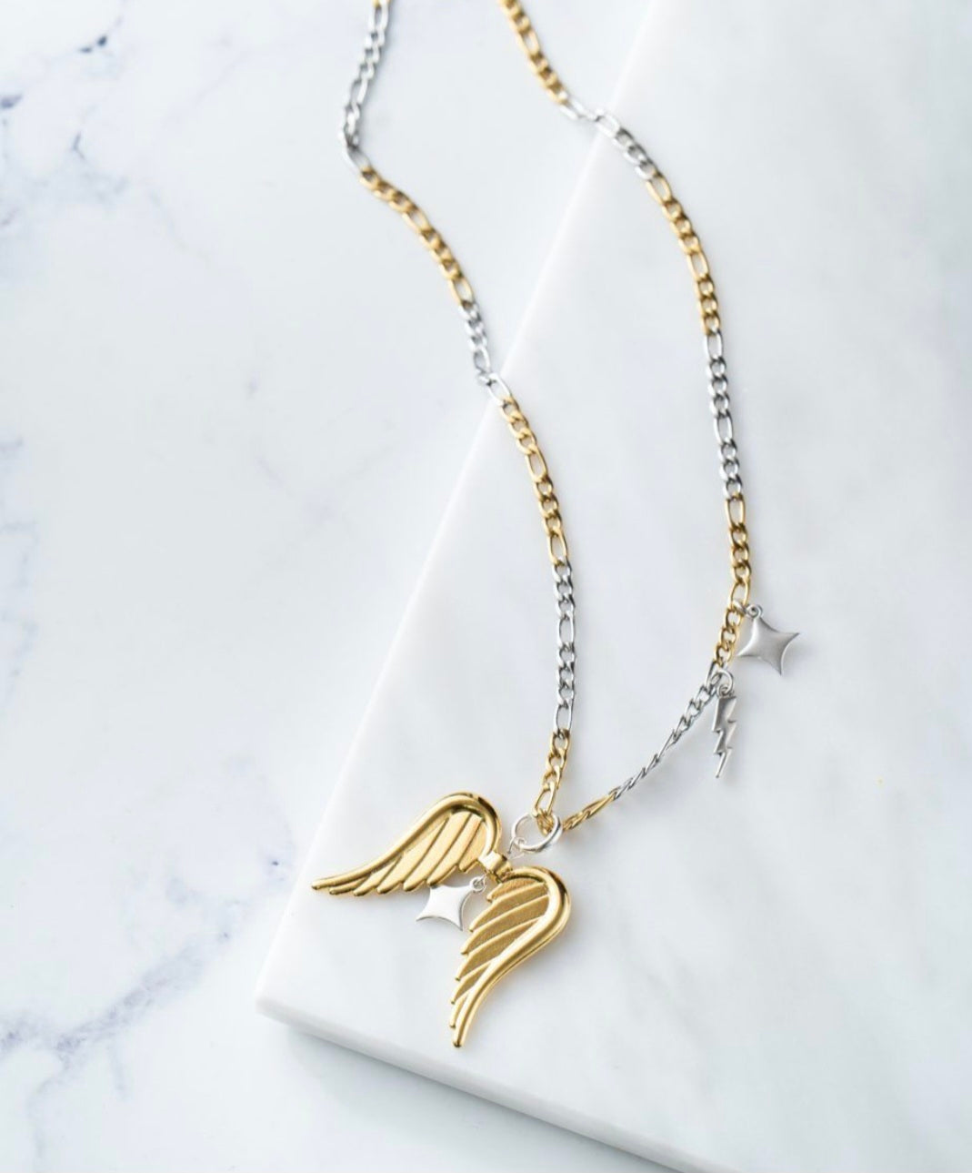 Chunky Mixed-Metal Wing Statement Necklace
