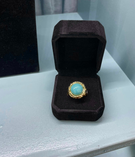 Gold-Plated  ,Turquoise Stone Ring with Textured Edge
