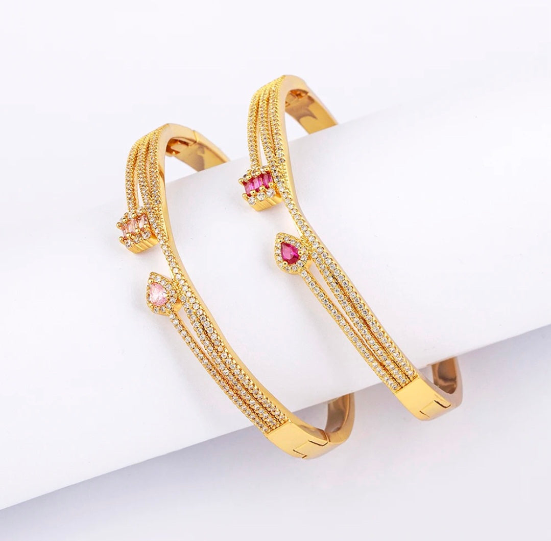 Geometric Bypass Pave Bangle with Emerald & Crystal Accents