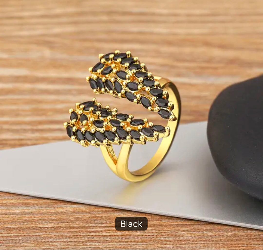 Adjustable Black Stone Wing Statement Ring