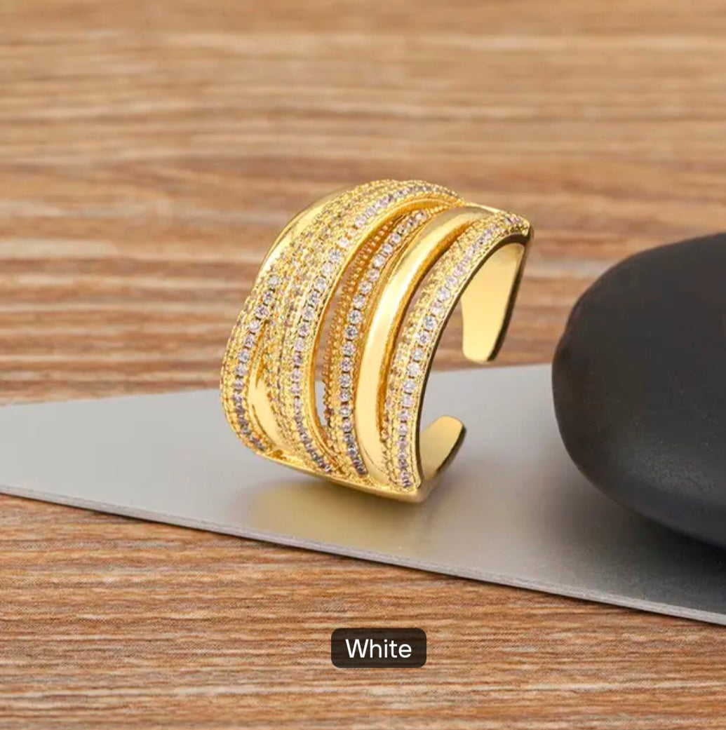 Midnight & Emerald Multi-Row Statement Ring – Gold-Plated