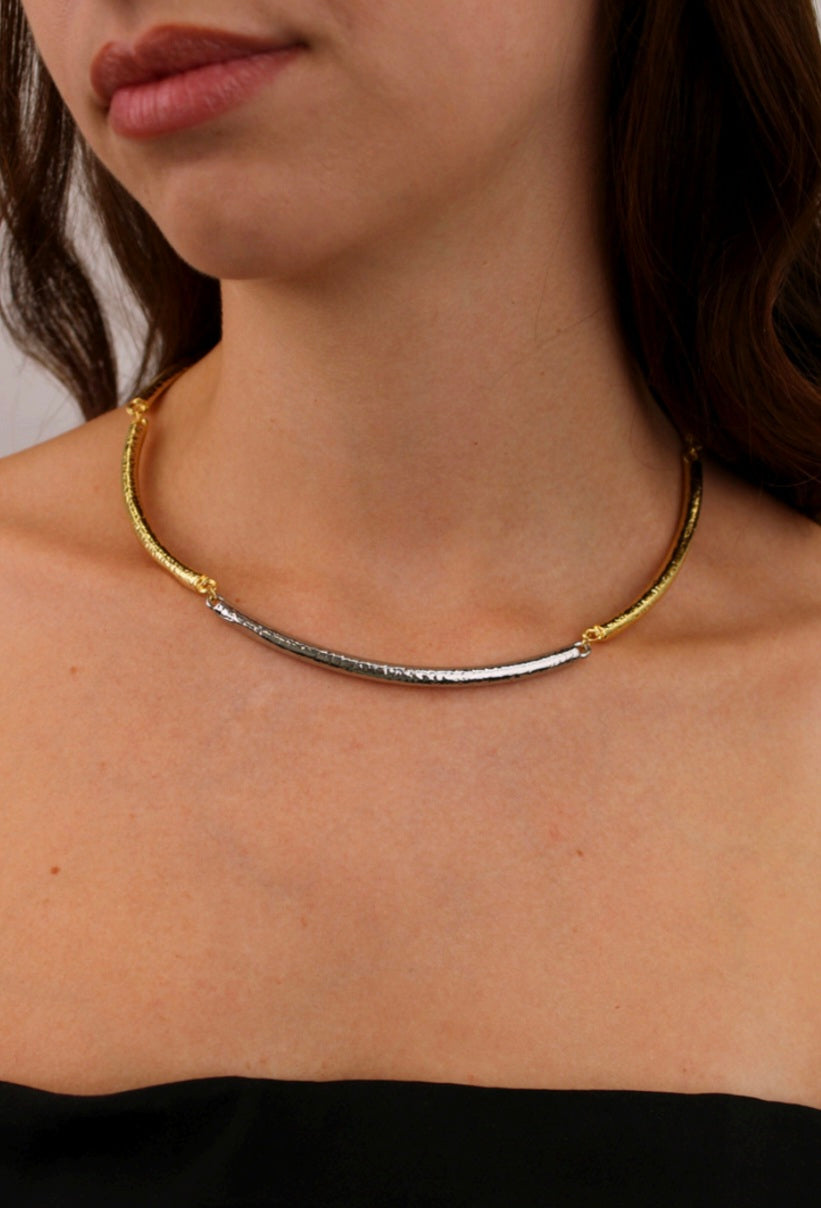 Two-Tone Hammered Collar Necklace