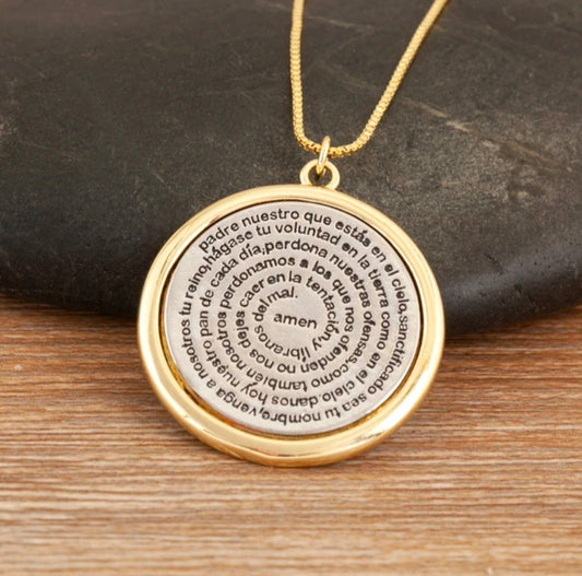 Unique 18K Gold-Plated Copper Lord’s Prayer Pendant Necklace