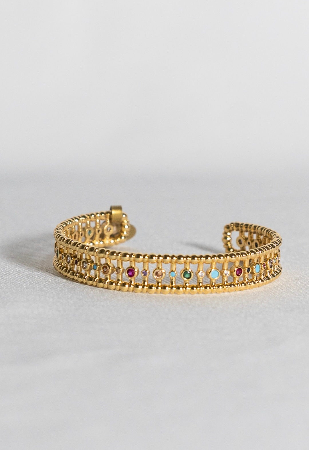 Gold-Plated Multi-Color Zircon Cuff Bracelet