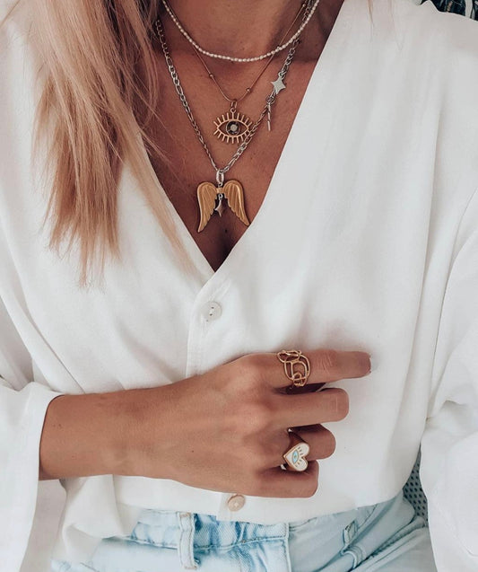 Chunky Mixed-Metal Wing Statement Necklace