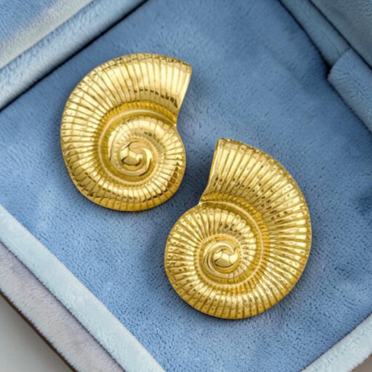 Golden Nautilus Shell Statement Earrings