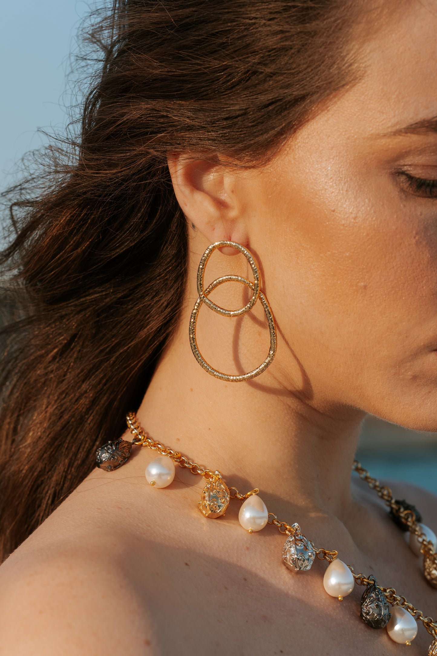 Hammered Double Loop Drop Earrings