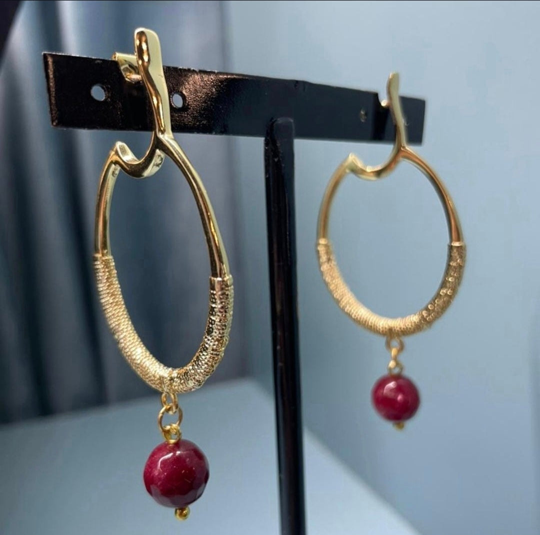 Σκουλαρίκια Κρίκοι 24K Gold Plated με Ημιπολύτιμο Λίθο Αχάτη