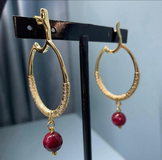 Σκουλαρίκια Κρίκοι 24K Gold Plated με Ημιπολύτιμο Λίθο Αχάτη