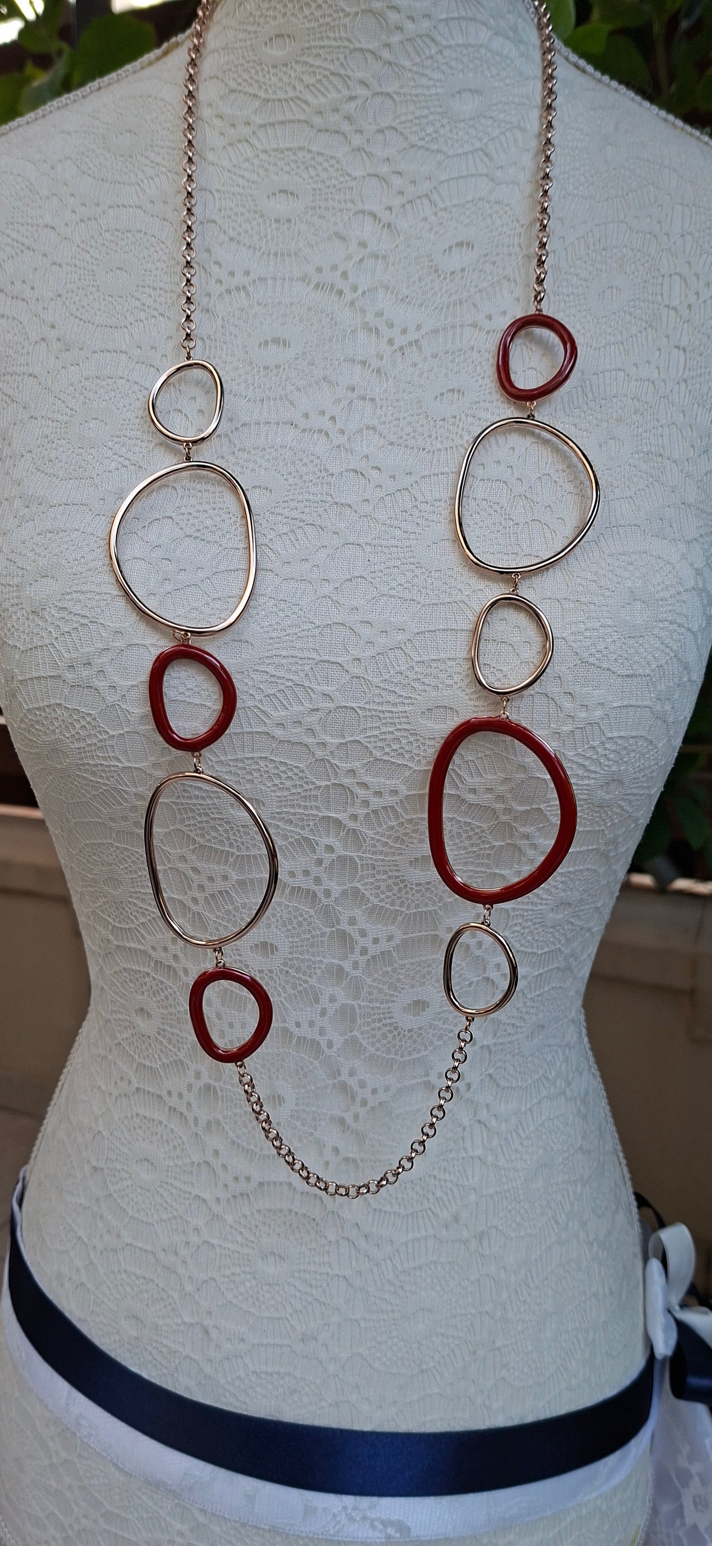 Modern Abstract Enamel & Rose Gold-Tone Long Necklace