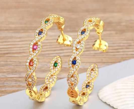 18K Gold Plated Infinity Hoop Earrings with Multicolor Zirconia