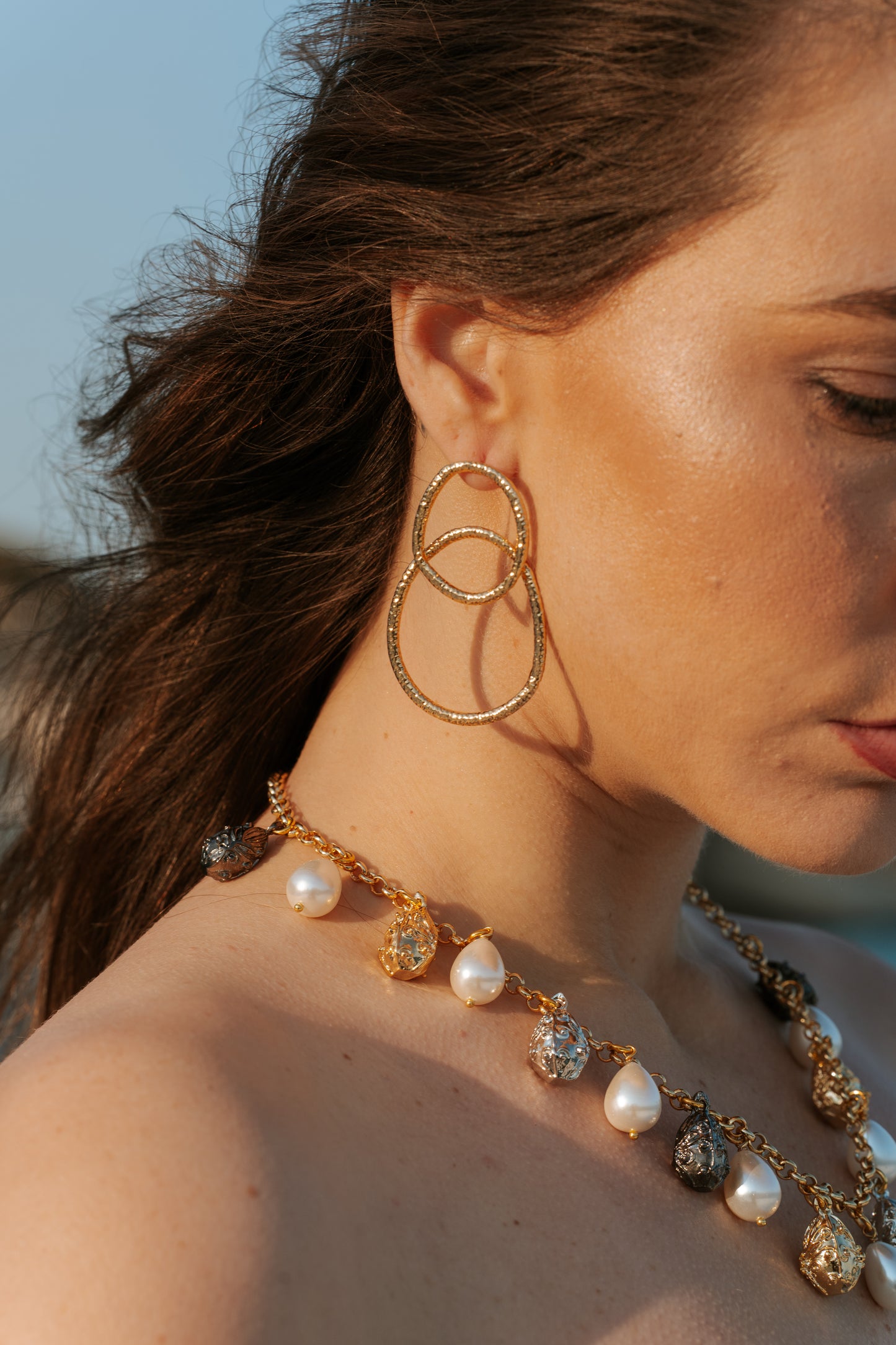 Hammered Double Loop Drop Earrings