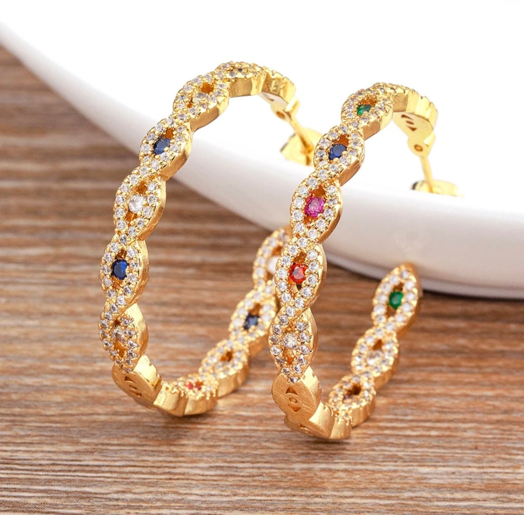 18K Gold Plated Infinity Hoop Earrings with Multicolor Zirconia
