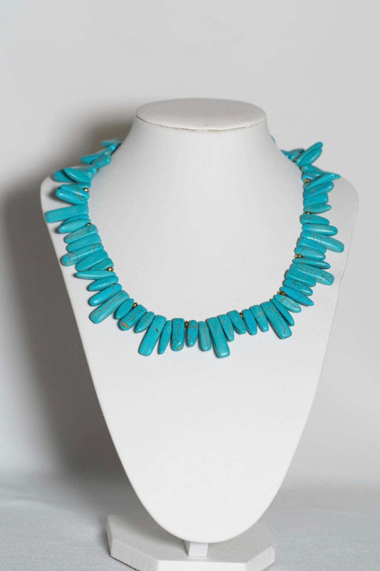 Handcrafted Turquoise Howlite Spiky Necklace with Hematite Accents